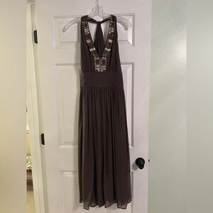 Dress, worn for my daughter’s wedding, long on me 5’4. Beautiful dress.